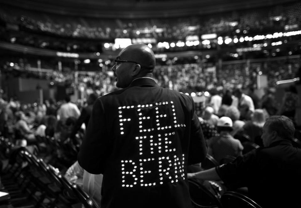 <p>Florida delegate Sanjay Patel shows his support of Bernie Sanders Tuesday, July 26, 2016, in Philadelphia, PA. Patel made the jacket with help from his wife and friend. (Photo: Khue Bui for Yahoo News) </p>