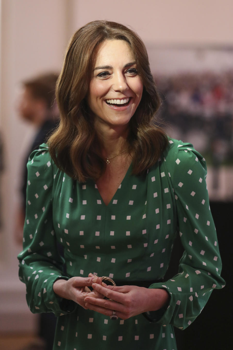 Catherine, Duchess of Cambridge wore delicate gold shamrock jewelry by designer Daniella Draper during her visit to Galway. (Photo by Peter Morrison-Pool/Getty Images)