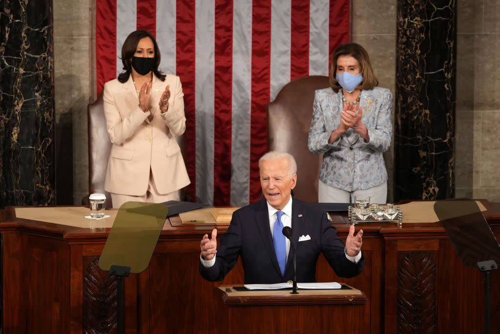 U.S. President Joe Biden speaks during a joint session of Congress at the U.S. Capitol in Washington, D.C., U.S., on Wednesday, April 28, 2021.