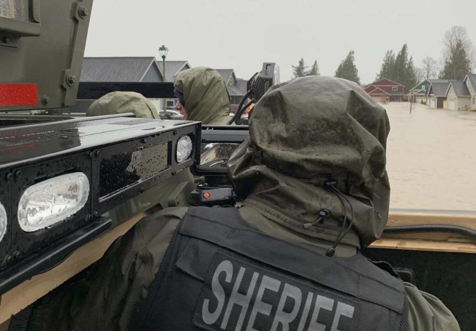 Whatcom County Sheriff’s Office posted this image of a rescue operation underway in the department’s rescue vehicle on Monday, Nov. 15, in the Everson area after a record rainstorm in Whatcom County.