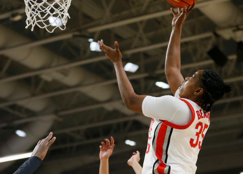 Ohio State forward Tanaya Beacham shoots against Cincinnati on Saturday.