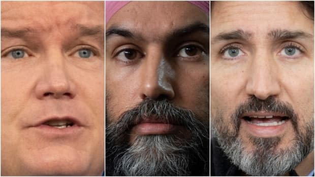 Canadian federal party leaders, from left: Conservative Leader Erin O'Toole, New Democrat Leader Jagmeet Singh, and Liberal Leader Justin Trudeau. (The Canadian Press - image credit)