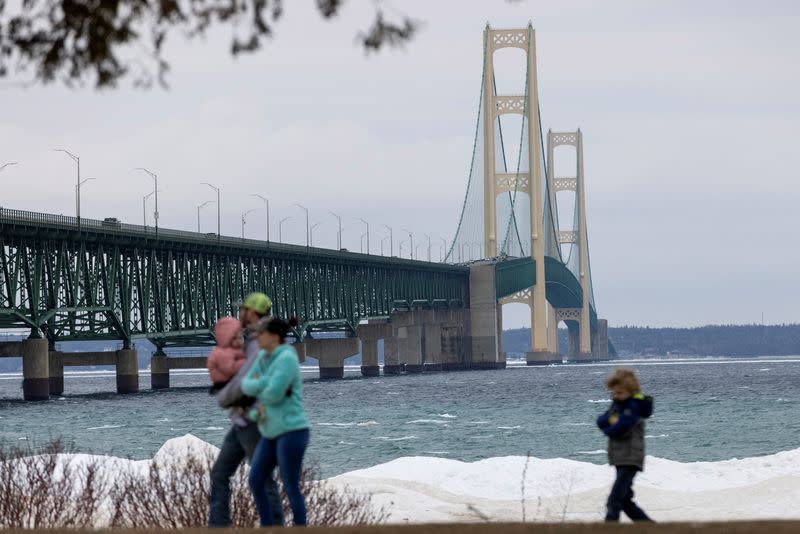 Ice formations near the Mackinac Bridge