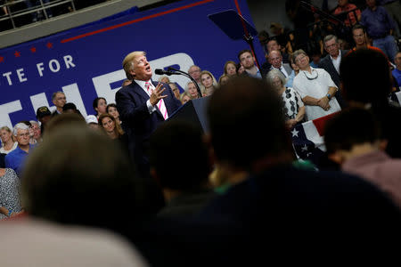 U.S. President Donald Trump speaks at a campaign rally for Senator Luther Strange in Huntsville, Alabama, U.S. September 22, 2017. REUTERS/Aaron P. Bernstein