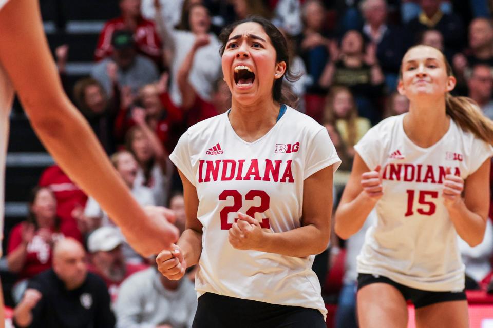 BLOOMINGTON, IN - OCTOBER 11, 2023 - defensive specialist Isa Lopez #22 of the Indiana Hoosiers during the match between the Indiana Hoosiers and the Purdue Boilermakers at Wilkinson Hall in Bloomington, IN. Photo By Pearson Georges/Indiana Athletics