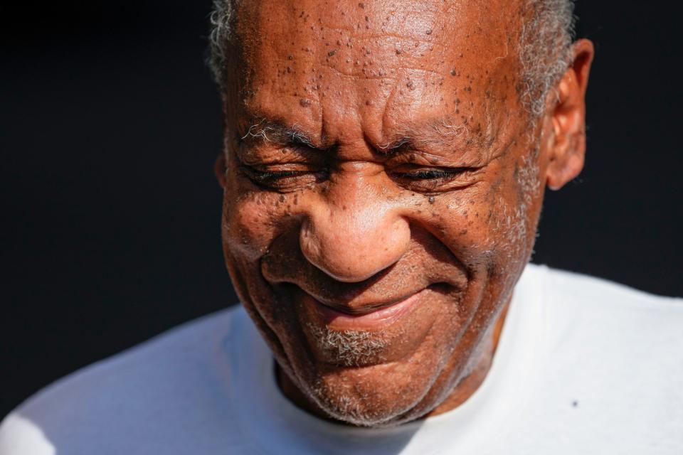 Bill Cosby reacts outside his home in suburban Philadelphia on June 30, 2021, after being released from prison.