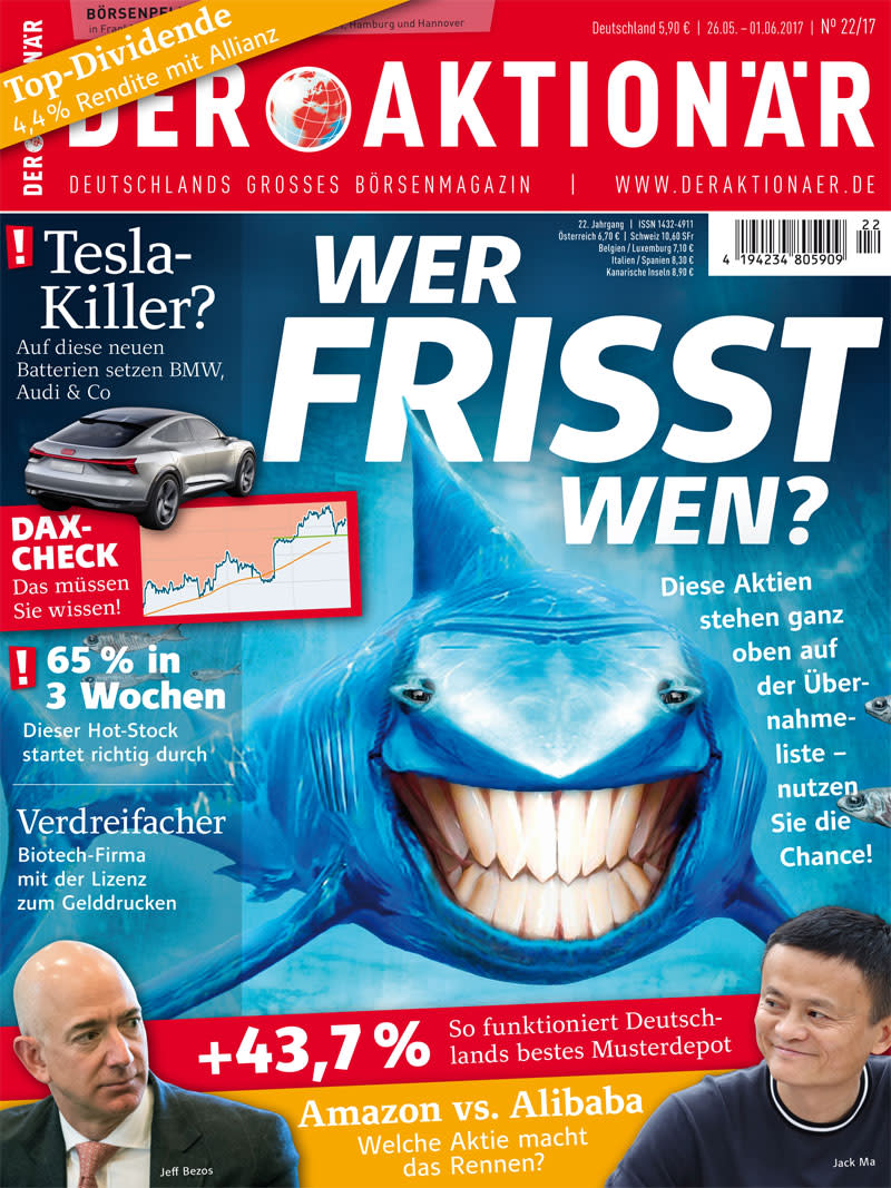 Neue Ausgabe: Wer frisst wen? Diese Aktien stehen ganz oben auf der Übernahmeliste - nutzen Sie die Chance! +++ Tesla-Killer? Auf diese neuen Batterien setzen BMW, Audi & Co +++ 65% in 3 Wochen: Dieser Hot-Stock startet richtig durch