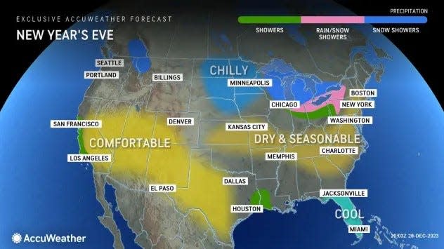 The New Year's Eve national weather forecast map shows that mild, calm conditions are expected across most of the country.