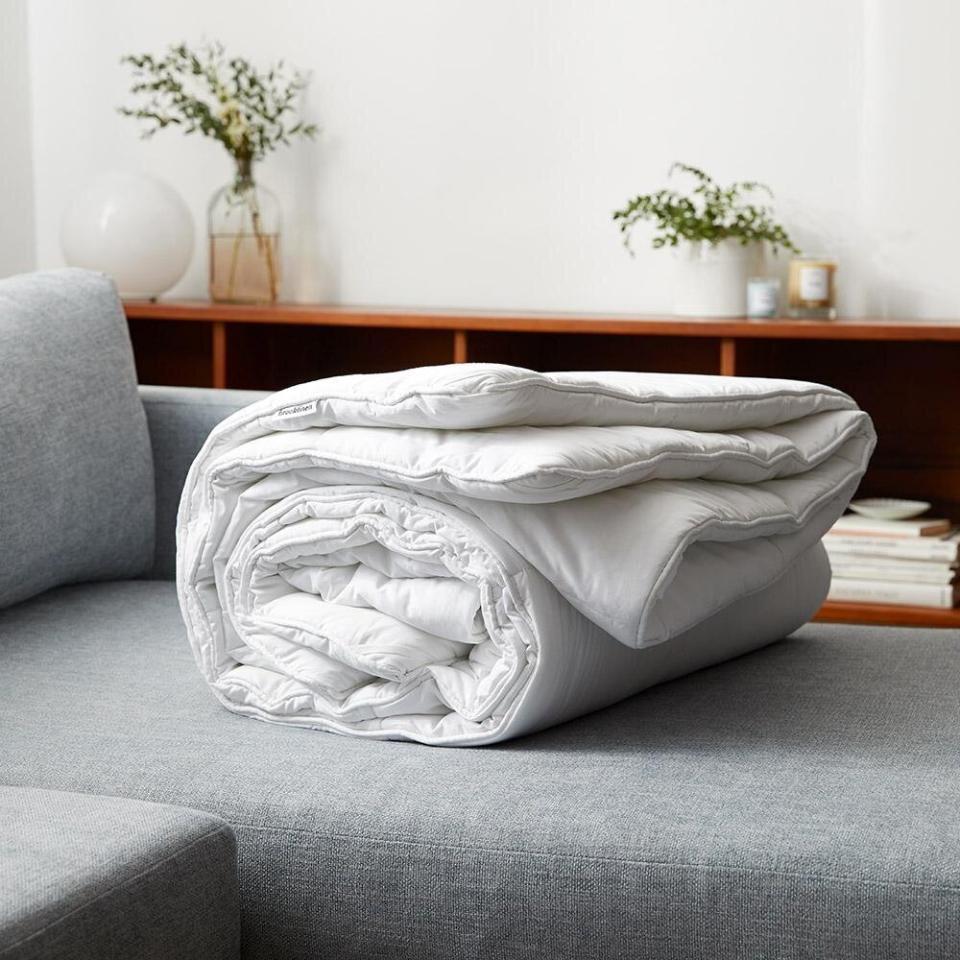 <a href="https://www.huffpost.com/entry/weighted-blanket-amazon-review_l_5cad1253e4b01bf96006fc5f"><strong>Weighted blankets</strong></a> have become known as a remedy for sleeplessness and anxiety. The extra weight of the blanket has been shown to lower stress and anxiety levels because it stimulates the feeling of being hugged. <strong><a href="https://fave.co/3aojl6l" target="_blank" rel="noopener noreferrer">This Brooklinen weighted comforter</a></strong> easily loops to your favorite duvet cover, and comes in weights from 15- to 35-pounds. <strong><a href="https://fave.co/3aojl6l" target="_blank" rel="noopener noreferrer">Get it at Brooklinen</a></strong>.<strong></strong>