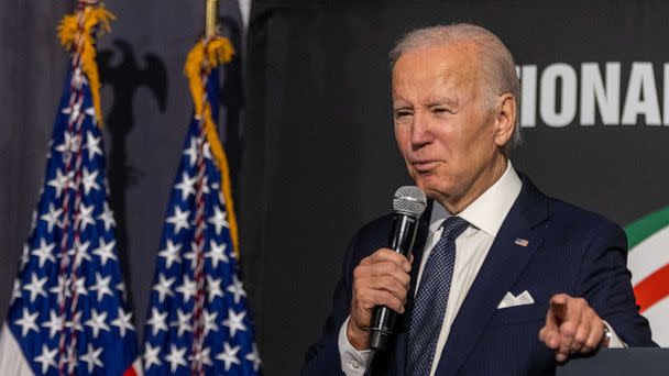 PHOTO: President Joe Biden speaks to supporters at the National Action Network's Annual Martin Luther King Day Breakfast, Jan. 16, 2023, in Washington, D.C. (Tasos Katopodis/Getty Images)