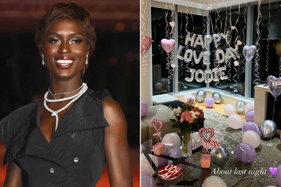 <p>JC Olivera/FilmMagic, Jodie Turner-Smith/Instagram</p> Jodie Turner-Smith celebrates Valentine