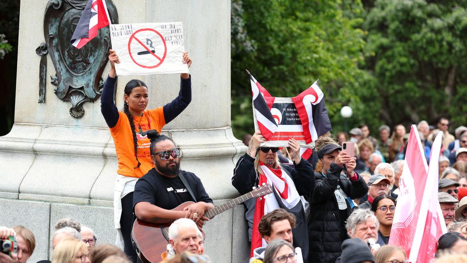 Protesters attend an anti-tobacco protest at Parliament on December 13, 2023 in Wellington, New Zealand. - Hagen Hopkins/Getty Images