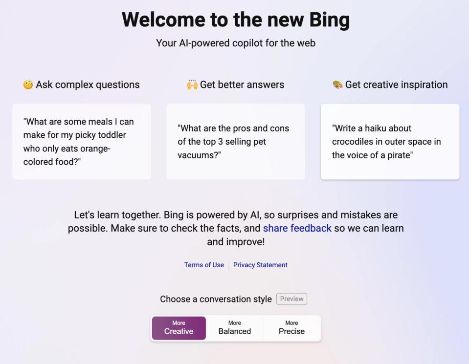 new Bing search engine display