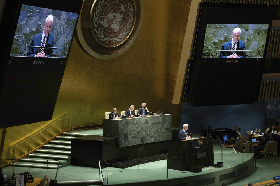 United Kingdom of Great Britain and Northern Ireland's Minister of State for Foreign Commonwealth and Development Affairs Graham Stuart addresses the 2022 Nuclear Non-Proliferation Treaty (NPT) review conference, in the United Nations General Assembly, Monday, Aug. 1, 2022. (AP Photo/Yuki Iwamura)