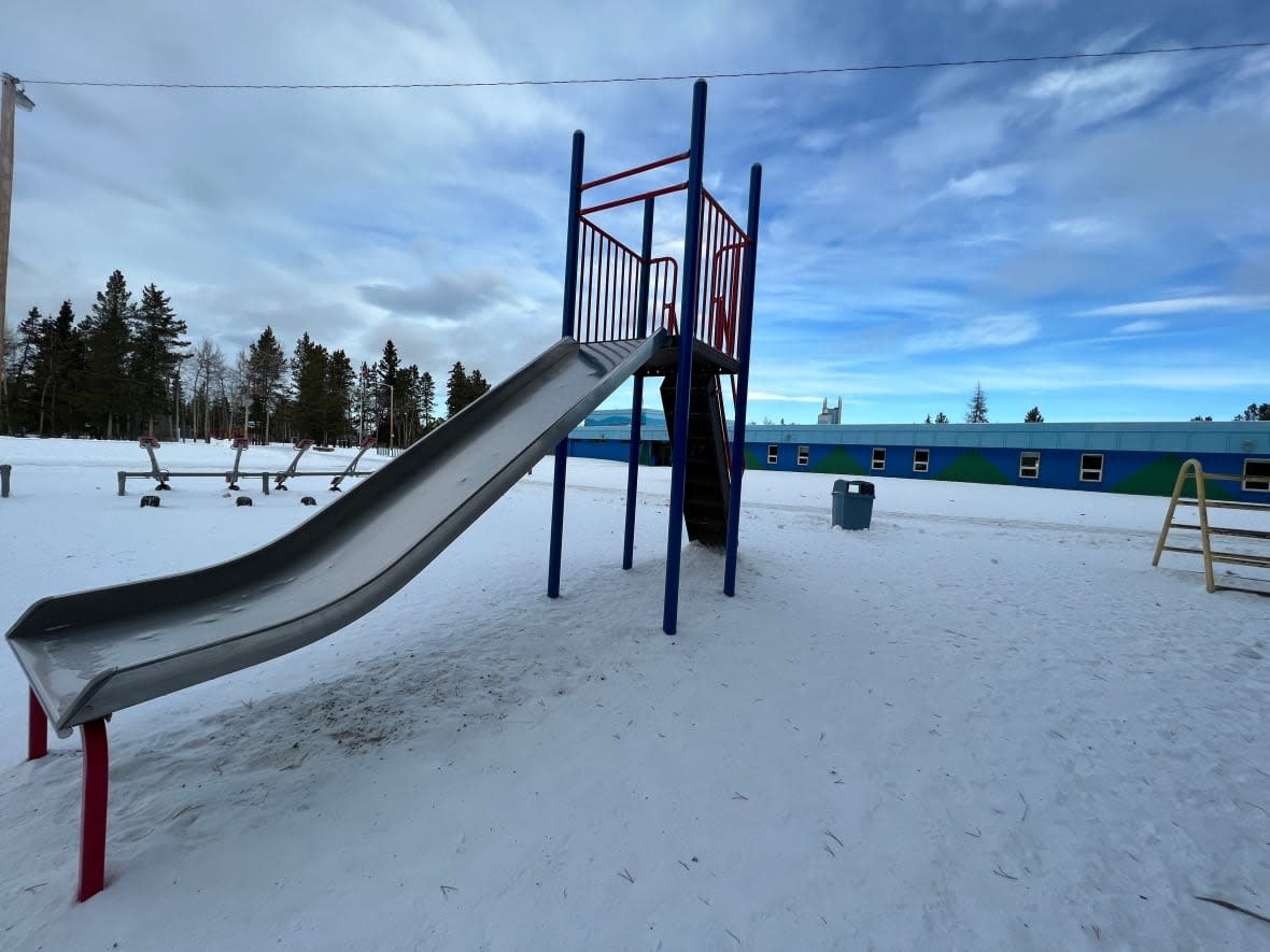A slide outside Jack Hulland Elementary School in Whitehorse. The federal and Yukon NDP are renewing calls for the Canadian government to pass a bill that would repeal a section of the Criminal Code that allows corrective force to be used on children.   (Kiyoshi Maguire/CBC - image credit)