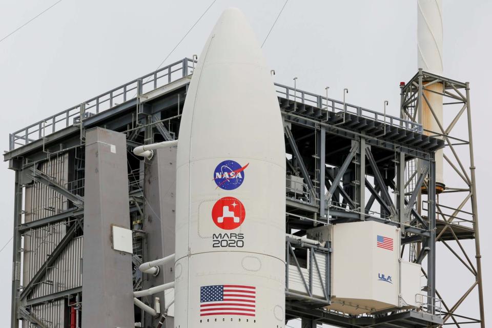 The United Launch Alliance Atlas V rocket carrying NASA's Mars 2020 Perseverance Rover vehicle is readied for launch (REUTERS)