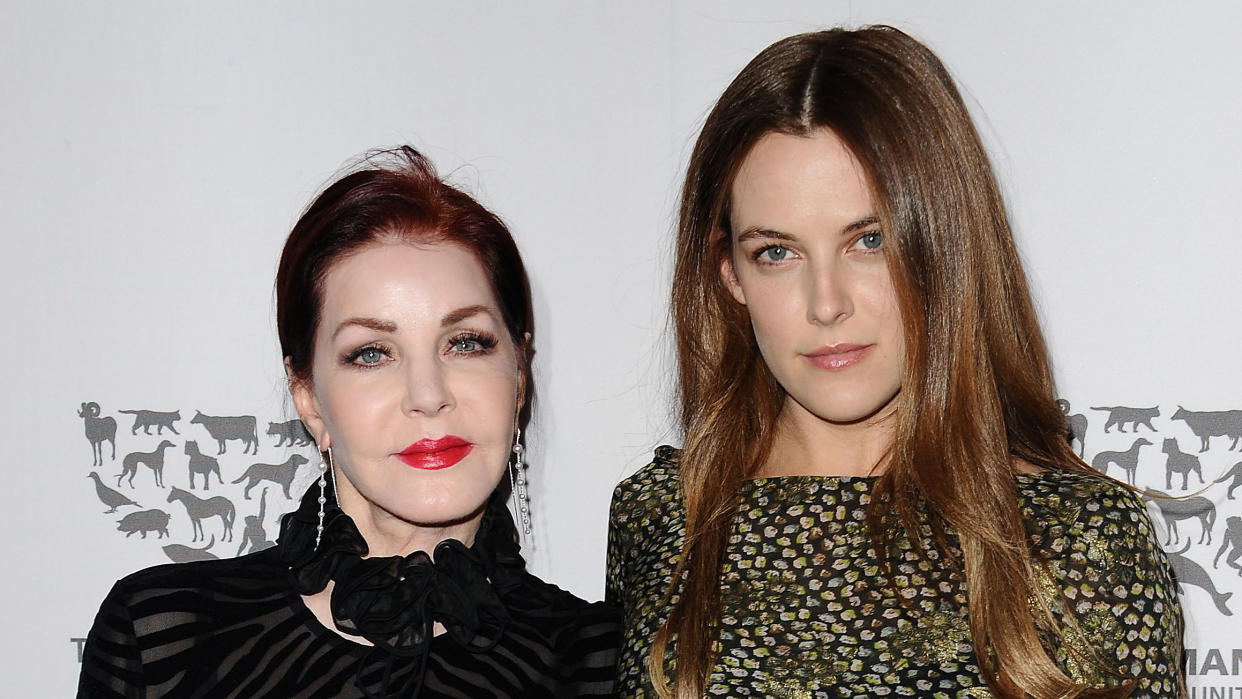 Priscilla Presley and Riley Keough attend a Humane Society gala at Paramount Studios on May 07, 2016. (Photo by Jason LaVeris/FilmMagic)