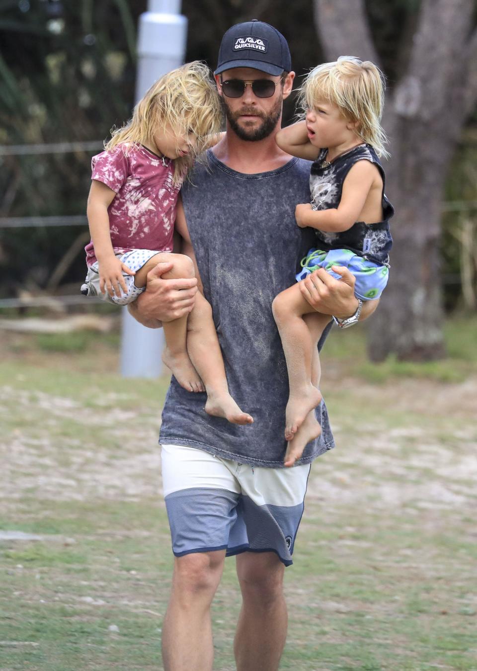Hot dad alert: Chris Hemsworth and twins enjoy a boy's day out