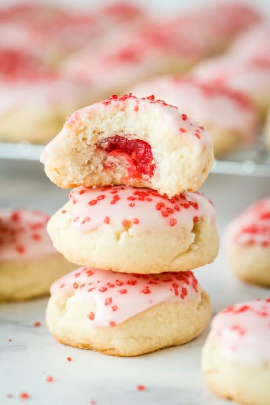 <p>Julie's Eats and Treats</p><p>Soft, delicious almond cookies glazed with cherry frosting with a surprise cherry in the middle! These sweet gems are fit for an Easter brunch.</p><p><strong>Get the recipe: <a href="https://www.julieseatsandtreats.com/almond-cherry-cookies/" rel="nofollow noopener" target="_blank" data-ylk="slk:Almond Cherry Cookies;elm:context_link;itc:0;sec:content-canvas" class="link ">Almond Cherry Cookies</a></strong></p>