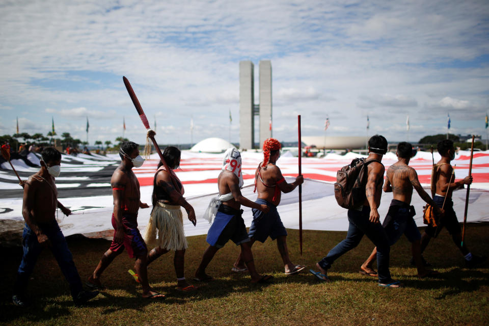 Image: Indigenous Brazilians protest outside of the National Congress on June 15, 2021. (Adriano Machado / Reuters file)