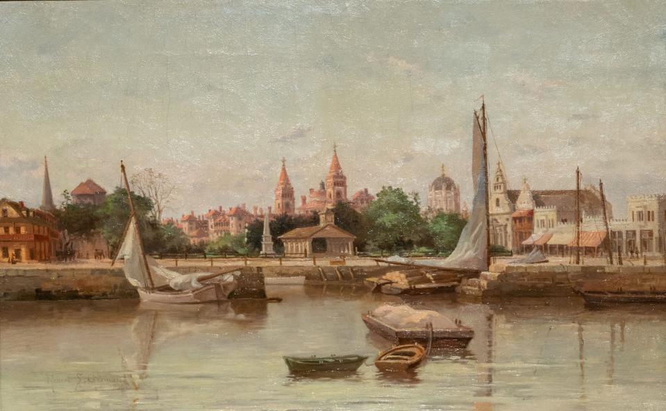 A painting by Robert German shows St. Augustine's bayfront in 1890. The painting is part of an exhibit at The Governor's House Cultural Center and Museum in St. Augustine.