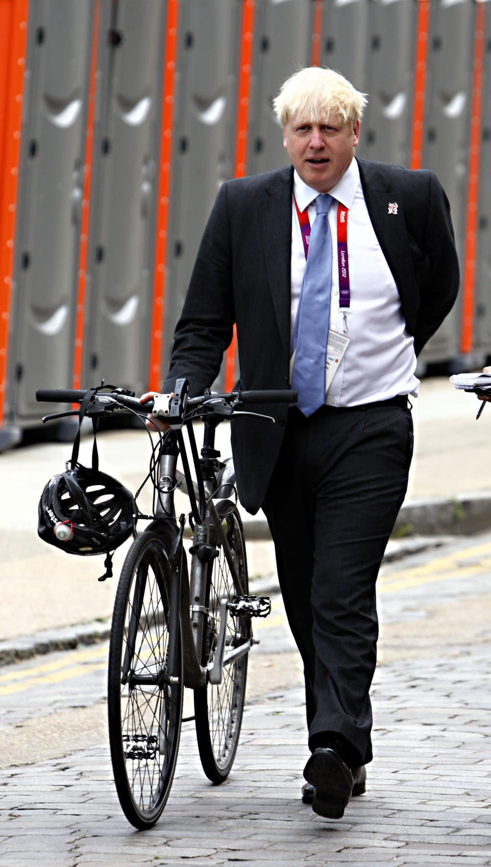 London Mayor Boris Johnson arrives to meet members of the armed forces during a visit to Tobacco Dock, Wapping, as a thank you for their help in making the London 2012 Olympic Games secure.