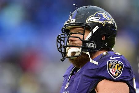 FILE PHOTO: Dec 16, 2018; Baltimore, MD, USA; Baltimore Ravens guard Marshal Yanda (73) looks to the scoreboard during the fourth quarter against the Tampa Bay Buccaneers at M&T Bank Stadium. Mandatory Credit: Tommy Gilligan-USA TODAY Sports