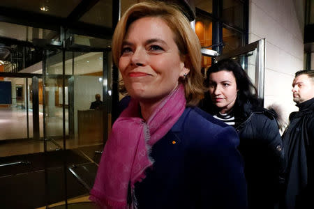 Julia Kloeckner of the Christian Democratic Union (CDU) leaves exploratory talks about forming a new coalition government at the SPD headquarters for a walk in Berlin, Germany, January 11, 2018. REUTERS/Fabrizio Bensch