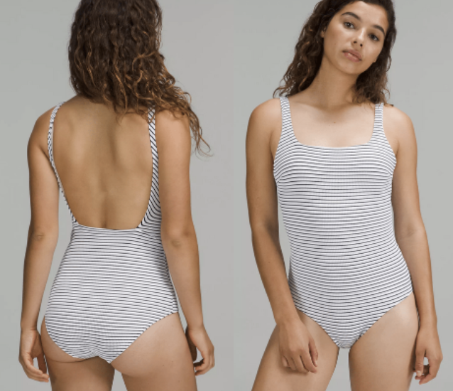 Lululemon Waterside Square-Neck One-Piece Swimsuit in White True Navy (Photo via Lululemon)