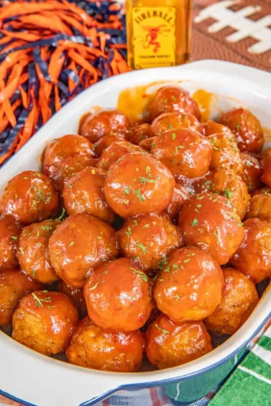 <p>Plain Chicken</p><p>Calling all Fireball Whiskey fans!</p><p><strong>Get the recipe: <a href="https://www.plainchicken.com/fireball-glazed-meatballs/" rel="nofollow noopener" target="_blank" data-ylk="slk:Fireball Glazed Meatballs;elm:context_link;itc:0;sec:content-canvas" class="link ">Fireball Glazed Meatballs</a></strong></p>