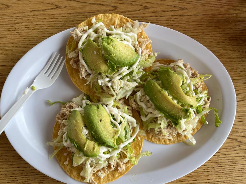 Three chicken tostadas from La Super Torta.