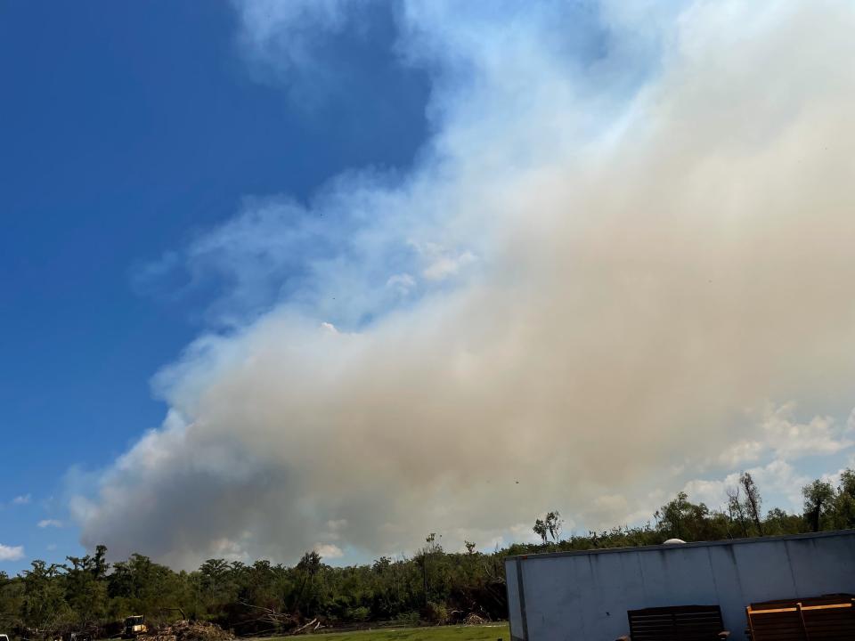 Smoke is visible in Bayou Black from a marsh fire that broke out near Schriever.