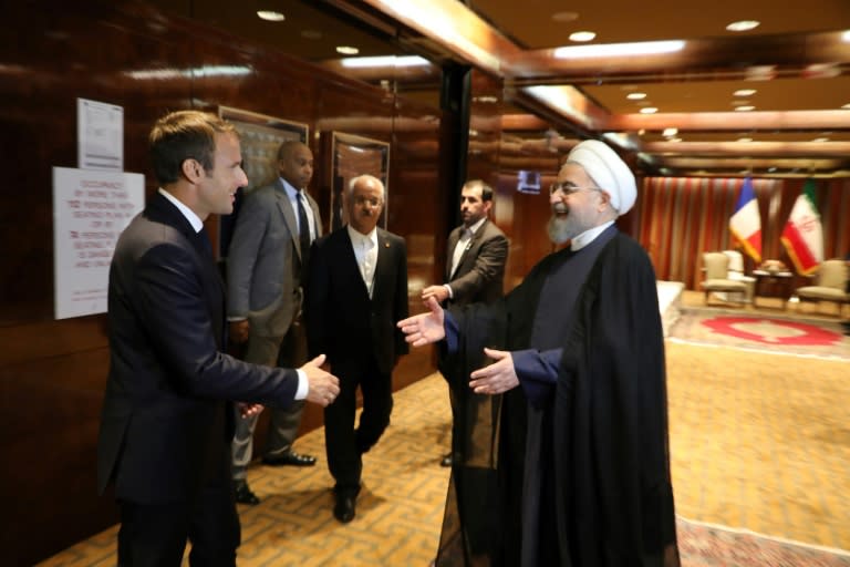 France's President Emmanuel Macron supports the Iran nuclear deal that Iranian President Hassan Rouhani will defend at the UN General Assembly