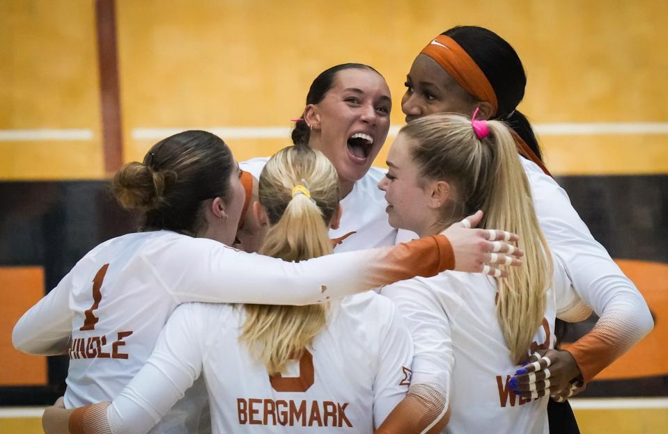 Texas outside hitter Madisen Skinner, center, should return next season for the Longhorns after earning Big 12 player of the year honors and the Final Four most outstanding player award this year.