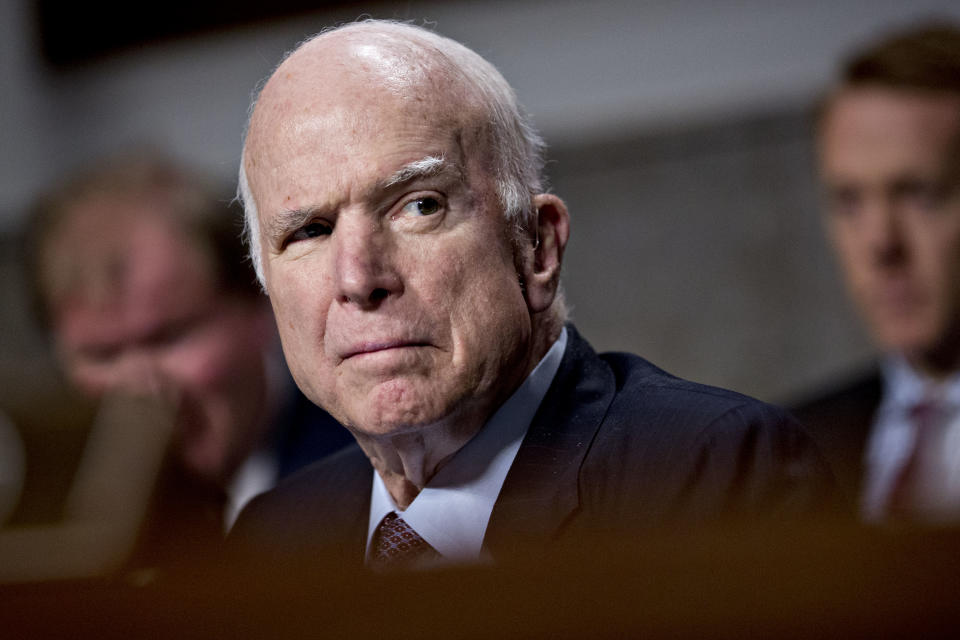 Sen. John McCain urged his colleagues in the Senate on Wednesday to reject Gina Haspel’s nomination to lead the CIA. A White House staffer said his opinion didn’t matter. (Photo: Andrew Harrer/Bloomberg)