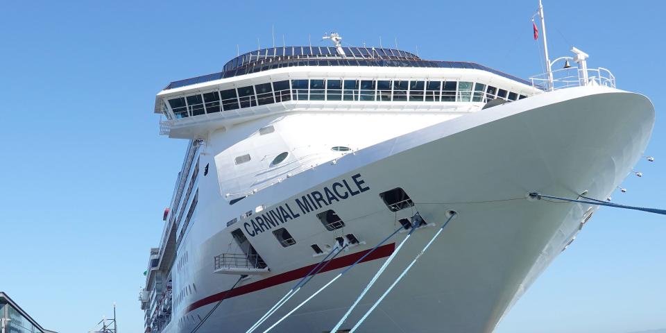 The Carnival Miracle cruise ship operated by Carnival Cruise Lines sits docked at Pier 27 on September 30, 2022 in San Francisco, California.