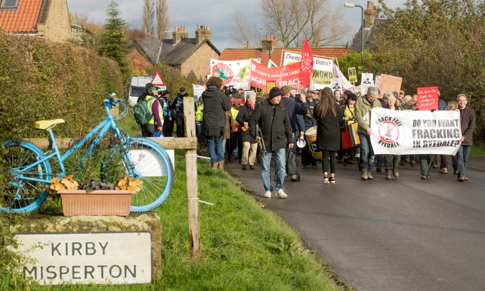 An anti-fracking march from Kirby Misperton village, Yorkshire, to the nearby fracking site in November 2017