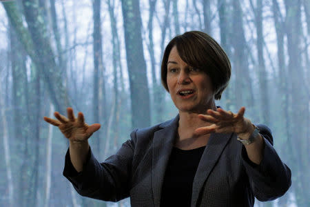 FILE PHOTO: Democratic 2020 U.S. presidential candidate and U.S. Senator Amy Klobuchar (D-MN) arrives for a campaign house party in Nashua, New Hampshire, U.S., February 24, 2019. REUTERS/Brian Snyder