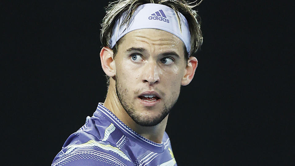 Dominic Thiem is pictured playing at the Australian Open in 2020.