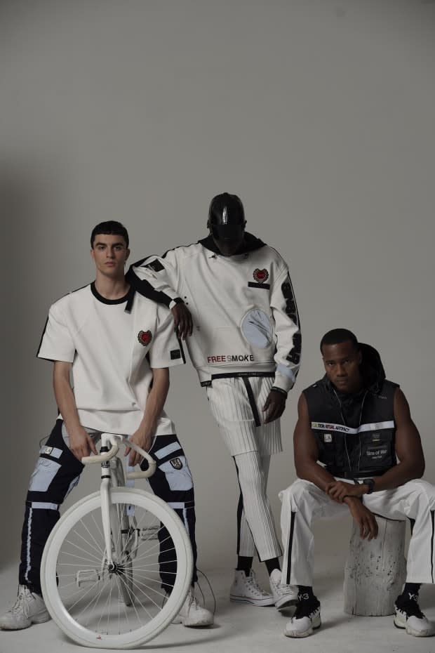 Looks from NISM designer Jake Peak, who was inspired to create luxe genderless streetwear based on the theme of tactical post-apocalyptic elements.