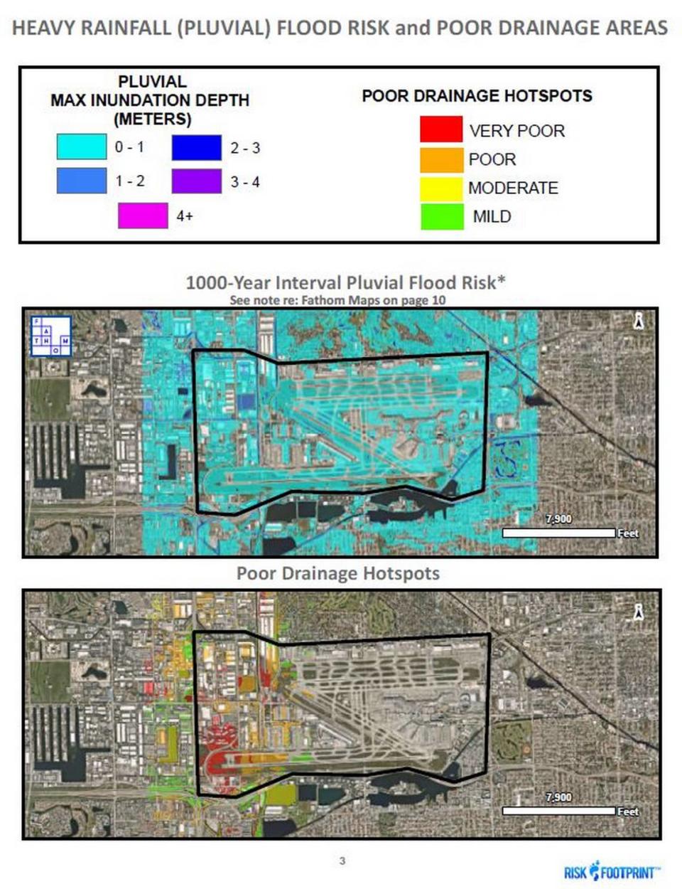 A Coastal Risk Consulting report shows the risk of rainfall flooding in a 1,000-year-storm at Miami International Airport.