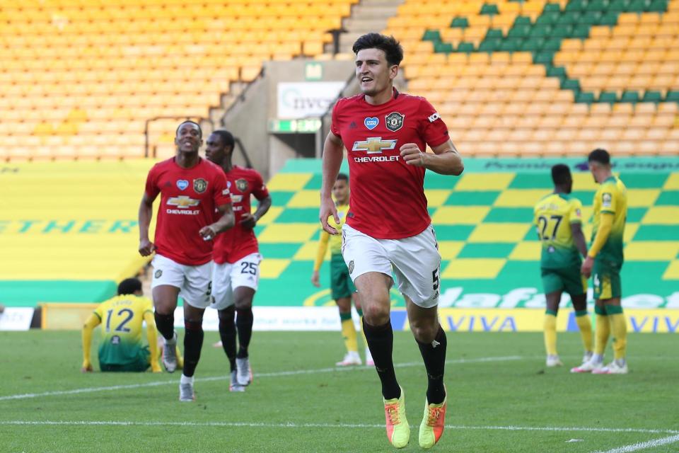 Solskjaer called for the attacking cavalry, but had centre-back Harry Maguire to thank for securing United's progress at Carrow Road (Manchester United via Getty Images)