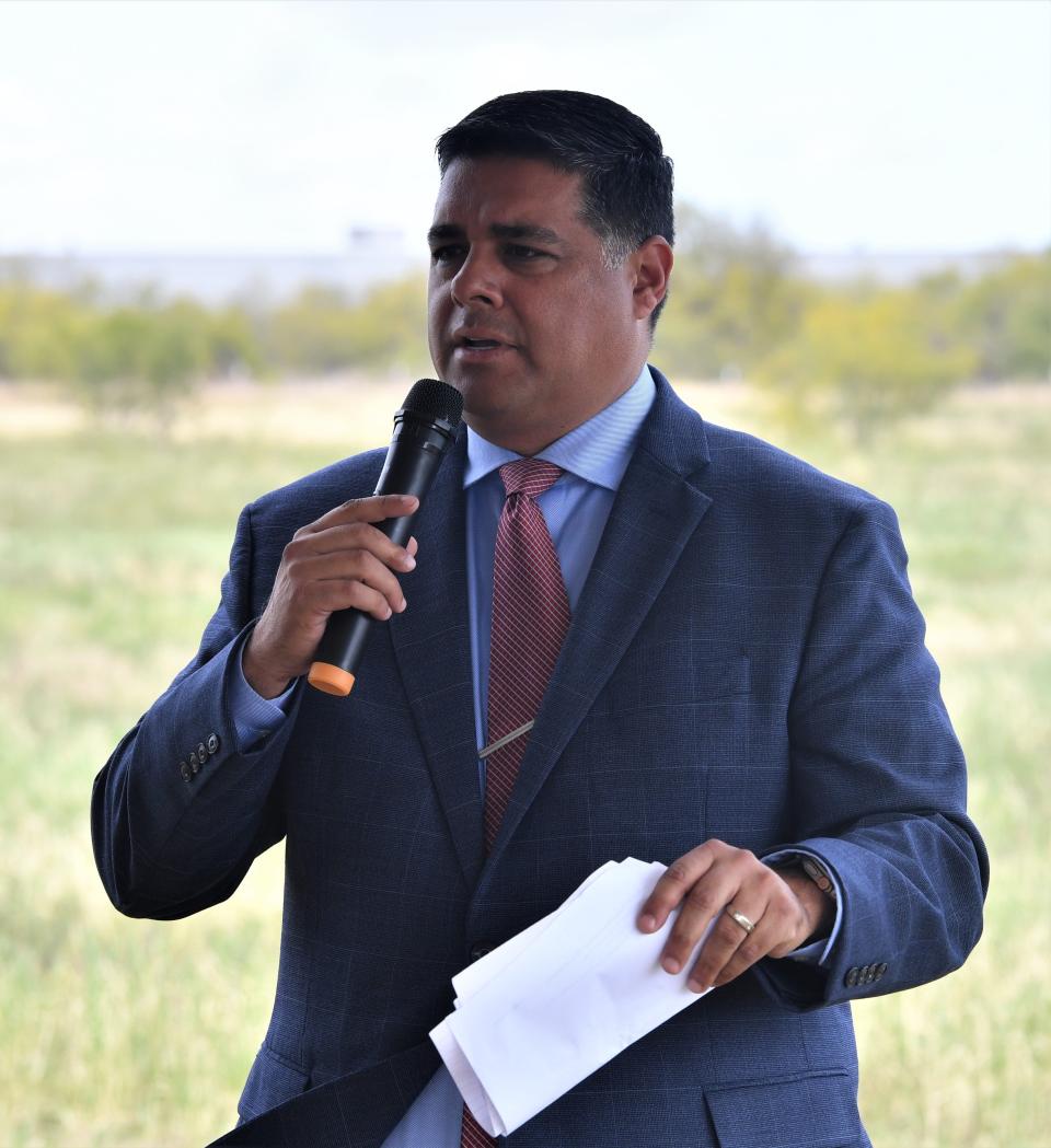 Mayor of Wichita Falls Stephen Santellana speaks during the ground-breaking WinField United Expansion Ceremony in Wichita Falls on Wednesday, November 9, 2022.