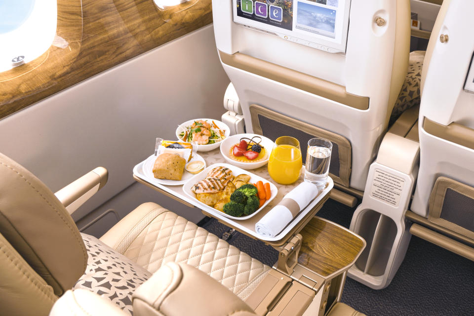 Food on Emirates Premium Economy is plated, with more choices available. (Photo: Emirates)