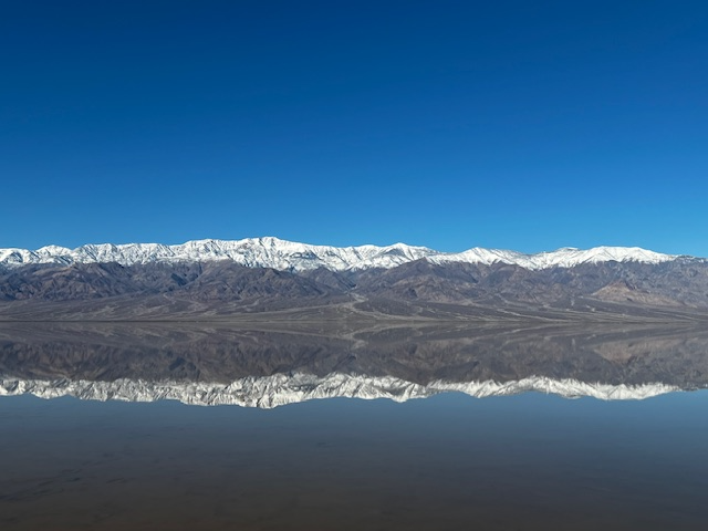 Telescope Peak reflected in “Lake Manly,” the temporary lake in Badwater Basin on Feb. 12, 2024. (Photo: Kristina Skilling/NPS)