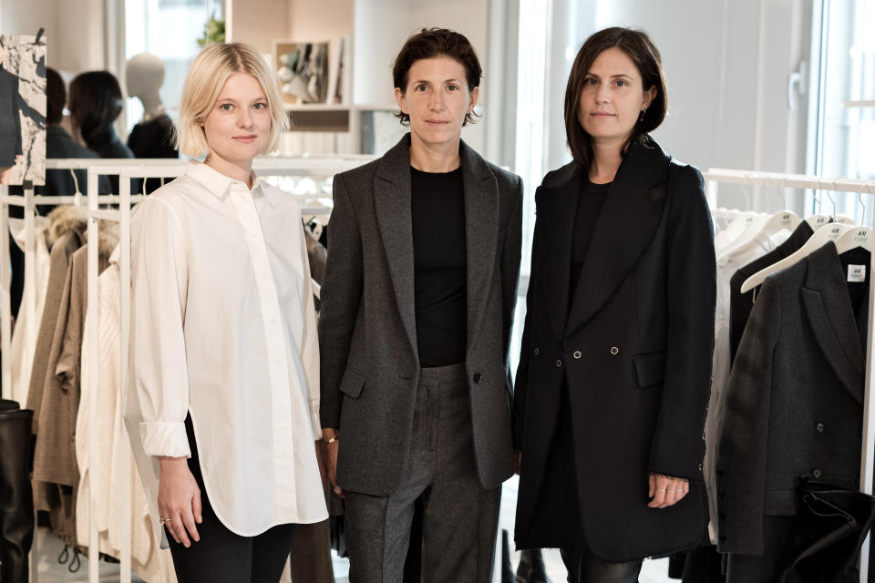 From left, Emily Johansson, H&M designer, H&M Studio; Ludivine Poiblanc, creative adviser and stylist; Angelica Grimborg, H&M designer, H&M Studio, all wearing clothing from H&M Studio AW17. (Photo: Courtesy of H&M)