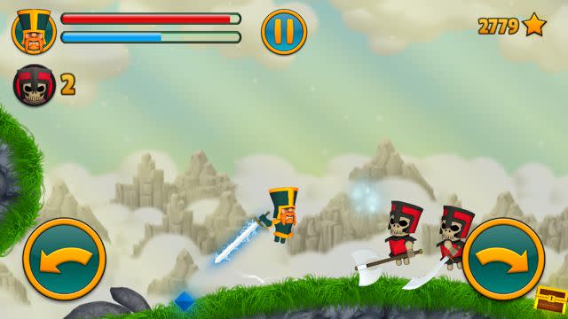 Players move to attack enemy knights by swinging the sword in Cloud Knights