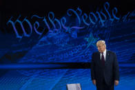 President Donald Trump arrives for an ABC News town hall at National Constitution Center, Tuesday, Sept. 15, 2020, in Philadelphia. (AP Photo/Evan Vucci)