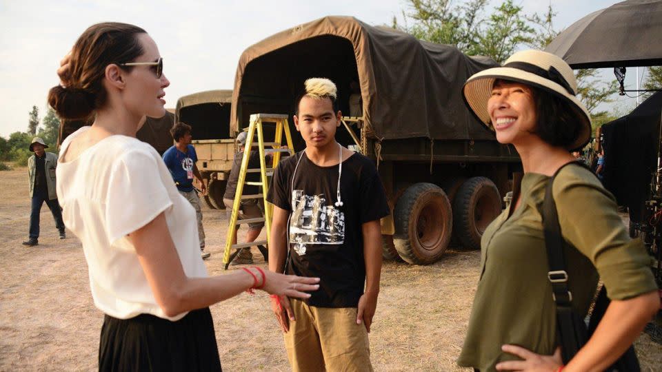 Maddox and Angelina Jolie on set of <i>First They Killed My Father</i>. Source: Netflix