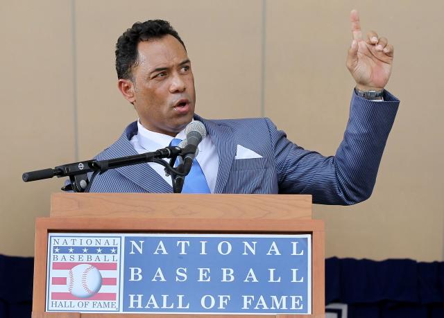 Roberto Alomar's plaque in the Baseball Hall of Fame.